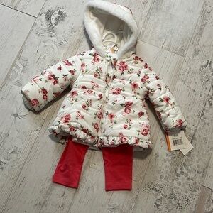 Little Me 3 Piece Coat Shirt Pantd Roses Polkadots NWT 12M